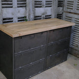 meuble militaire console métal plateau bois 6 tiroirs