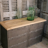 meuble militaire console métal plateau bois 6 tiroirs