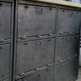 9-compartment industrial sideboard, military workshop style, solid old oak top