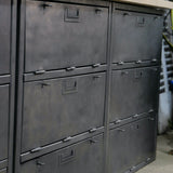9-compartment industrial sideboard, military workshop style, solid old oak top
