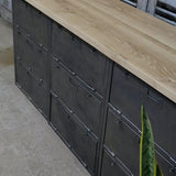 9-compartment industrial sideboard, military workshop style, solid old oak top