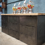 enfilade industrielle 9 compartiments atelier militaire plateau vieux chene massif