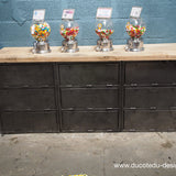 enfilade industrielle 9 compartiments atelier militaire plateau vieux chene massif