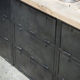 enfilade industrielle 9 compartiments atelier militaire plateau vieux chene massif