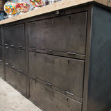 enfilade industrielle 9 compartiments atelier militaire plateau vieux chene massif