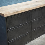 enfilade industrielle 9 compartiments atelier militaire plateau vieux chene massif