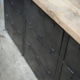 enfilade industrielle 9 compartiments atelier militaire plateau vieux chene massif