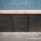 enfilade industrielle 9 compartiments atelier militaire plateau vieux chene massif