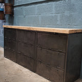 enfilade industrielle 9 compartiments atelier militaire plateau vieux chene massif