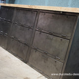 enfilade industrielle 9 compartiments atelier militaire plateau vieux chene massif