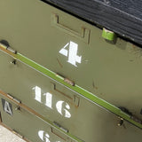 enfilade industrielle 12 compartiments atelier militaire plateau massif bois brulé