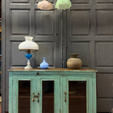 Enfilade ancienne vitrée patine verte, meuble de métier vintage, buffet campagne chic