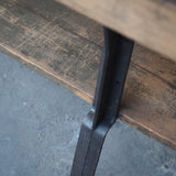 industrial workbench/console table with cast iron legs
