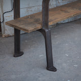 industrial workbench/console table with cast iron legs