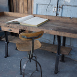 industrial workbench/console table with cast iron legs