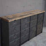 ancien meuble enfilade 16 casiers industriel a clapet roneo 1950 plateau chene massif