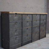 ancien meuble enfilade 16 casiers industriel a clapet roneo 1950 plateau chene massif
