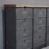 ancien meuble enfilade 16 casiers industriel a clapet roneo 1950 plateau chene massif