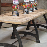 tres grande table industrielle plateau chene massif 3 pieds fonte