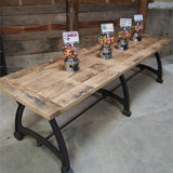 tres grande table industrielle plateau chene massif 3 pieds fonte