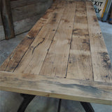 tres grande table industrielle plateau chene massif 3 pieds fonte