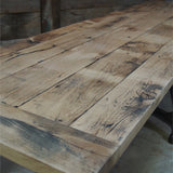 tres grande table industrielle plateau chene massif 3 pieds fonte