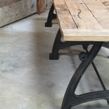 tres grande table industrielle plateau chene massif 3 pieds fonte