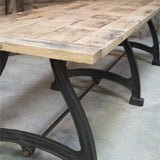 tres grande table industrielle plateau chene massif 3 pieds fonte