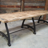 tres grande table industrielle plateau chene massif 3 pieds fonte