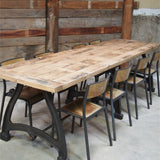 tres grande table industrielle plateau chene massif 3 pieds fonte