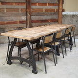 tres grande table industrielle plateau chene massif 3 pieds fonte