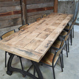tres grande table industrielle plateau chene massif 3 pieds fonte
