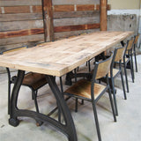 tres grande table industrielle plateau chene massif 3 pieds fonte