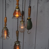 Set of 5 industrial portable work lights from the USA, used in New York cellars