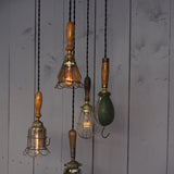 Set of 5 industrial portable work lights from the USA, used in New York cellars