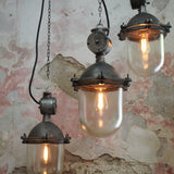 Metal and glass pendant light, large vintage industrial lamp