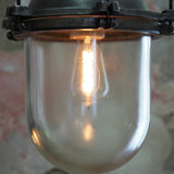 Metal and glass pendant light, large vintage industrial lamp