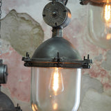 Metal and glass pendant light, large vintage industrial lamp