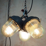 industrial pendant lamp in glass and metal, cluster of 3