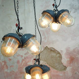industrial pendant lamp in glass and metal, cluster of 3