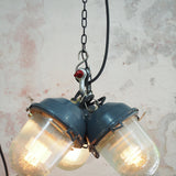 industrial pendant lamp in glass and metal, cluster of 3