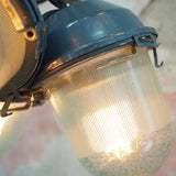industrial pendant lamp in glass and metal, cluster of 3