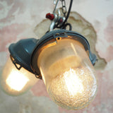 industrial pendant lamp in glass and metal, cluster of 3