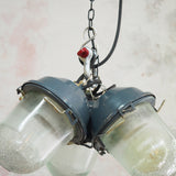 industrial pendant lamp in glass and metal, cluster of 3