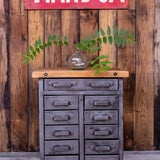 meuble militaire console métal plateau bois 11 tiroirs