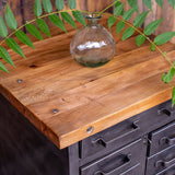 meuble militaire console métal plateau bois 11 tiroirs