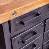 meuble militaire console métal plateau bois 11 tiroirs