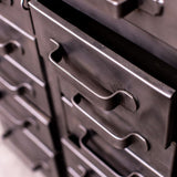 meuble militaire console métal plateau bois 11 tiroirs