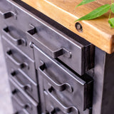 meuble militaire console métal plateau bois 11 tiroirs