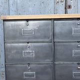 ancien meuble console 12 casiers industriel a clapet Roneo 1950 plateau chene massif